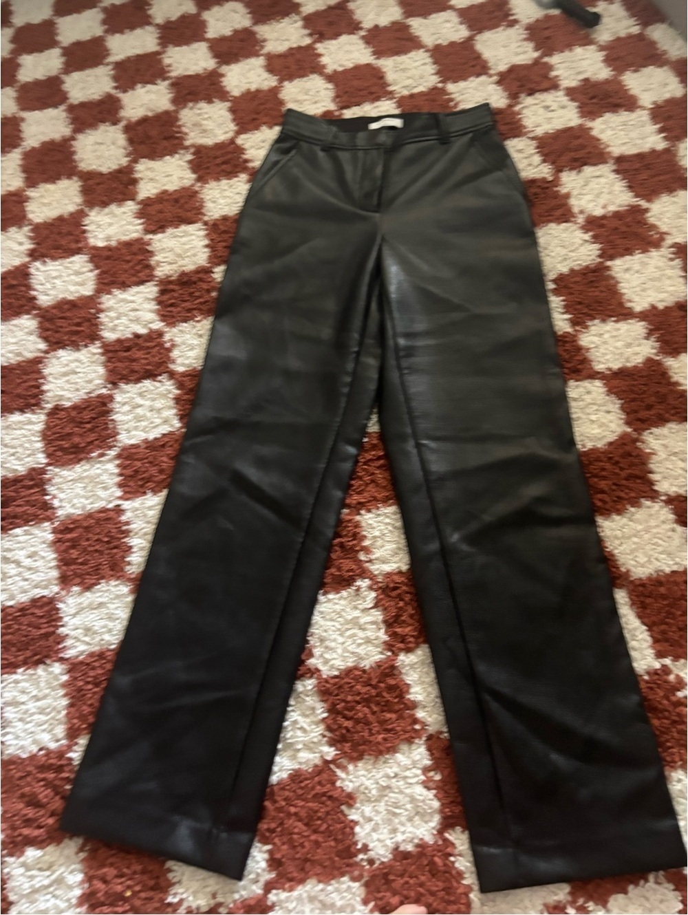 Babaton Black Leather Front-Zip Pants